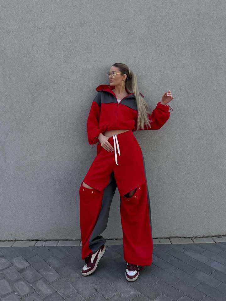 Damen Sportive Loungewear-Kombination mit funktionalen Details Drune