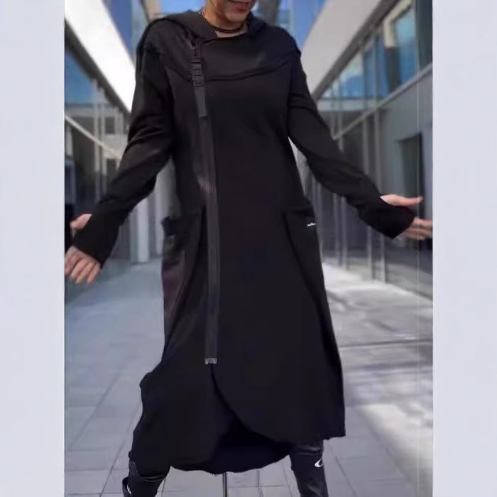 Damen modischer Kapuzenmantel mit seitlichen Taschen und asymmetrischem Saum Drune