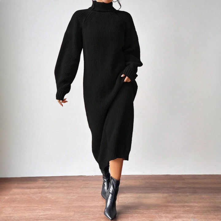 Damen modisches Strickkleid mit hochgeschlossenem Kragen und weitem Schnitt Drune