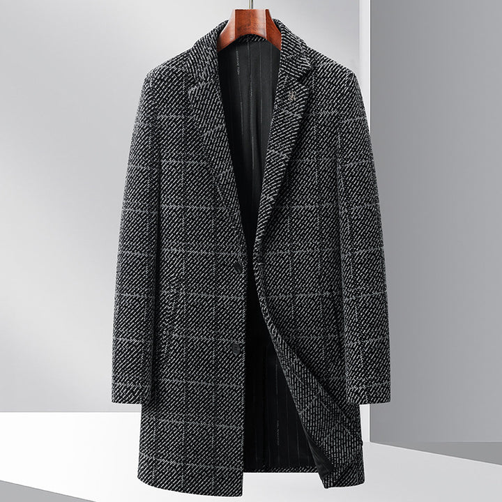 Herren Wollmantel mit modernem Karomuster und elegantem Schnitt Drune