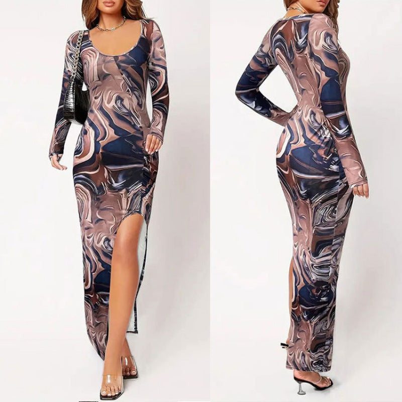 Damen Maxikleid mit raffiniertem Farbverlauf und hohen Schlitzen Drune