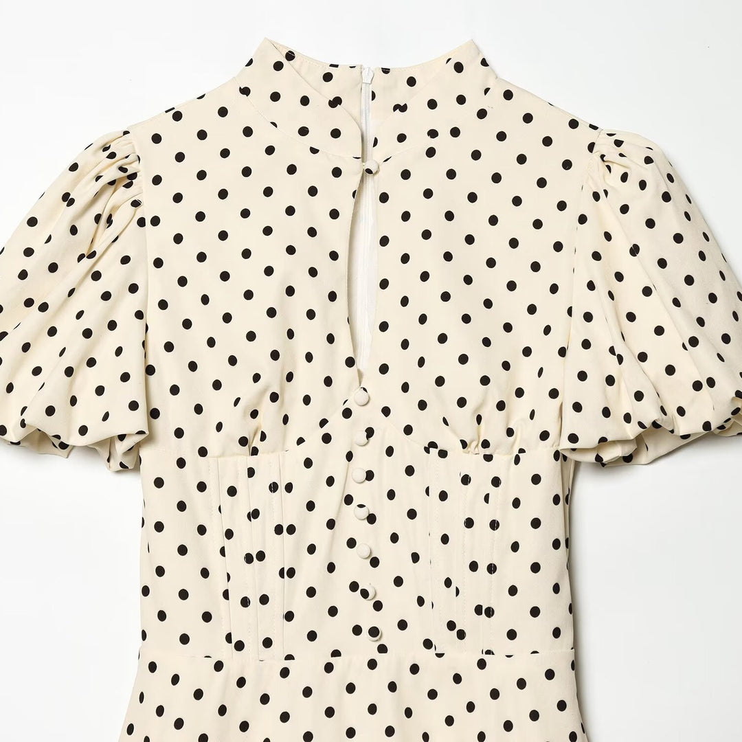 Damen A-Linien Kleid mit hochgeschlossenem Kragen und voluminösen Ärmeln Drune