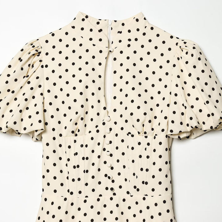 Damen A-Linien Kleid mit hochgeschlossenem Kragen und voluminösen Ärmeln Drune