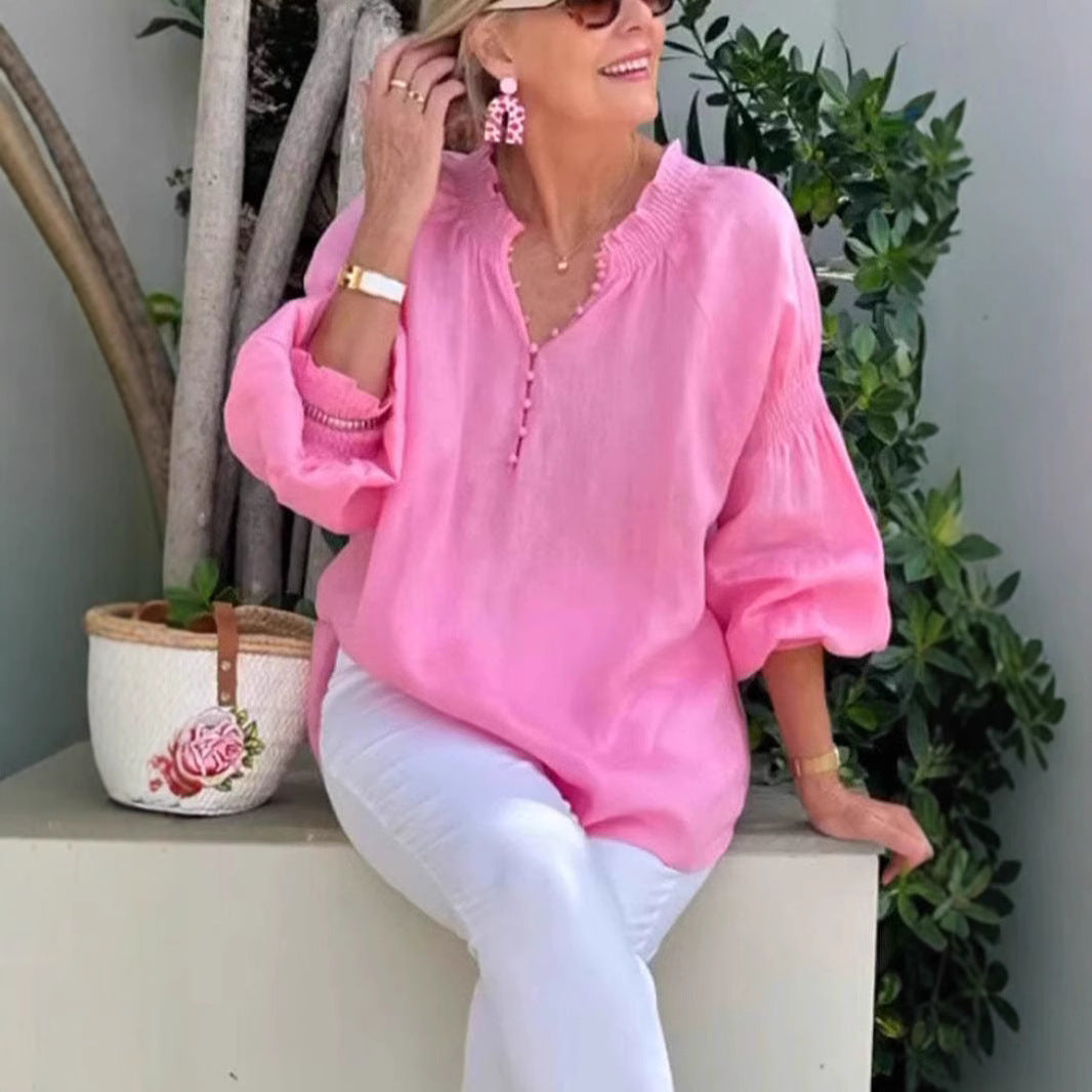 Damen luftige Bluse mit Smock-Ärmeln Drune