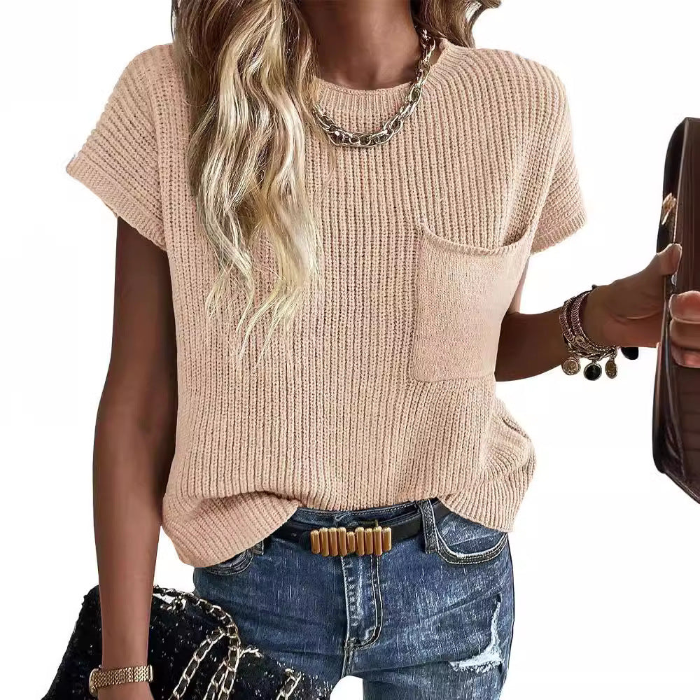 Damen Kurzarm Stricktop Drune