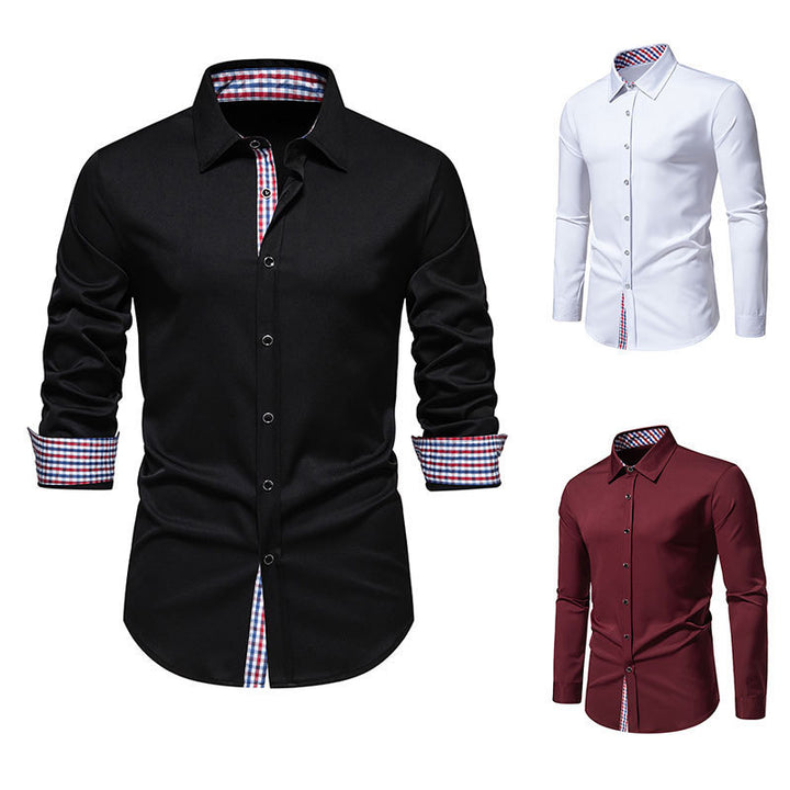 Herren elegantes Langarmhemd mit modernen Karodetails Drune