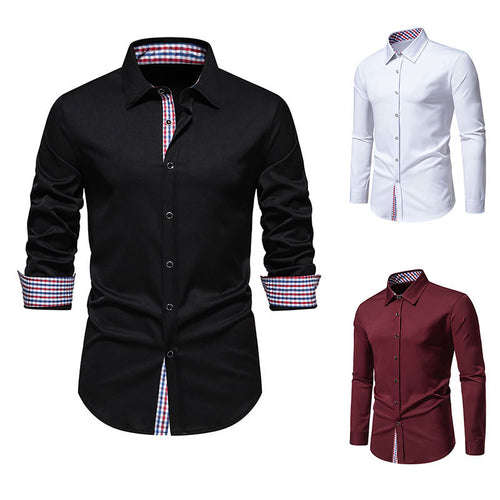 Herren elegantes Langarmhemd mit modernen Karodetails Drune