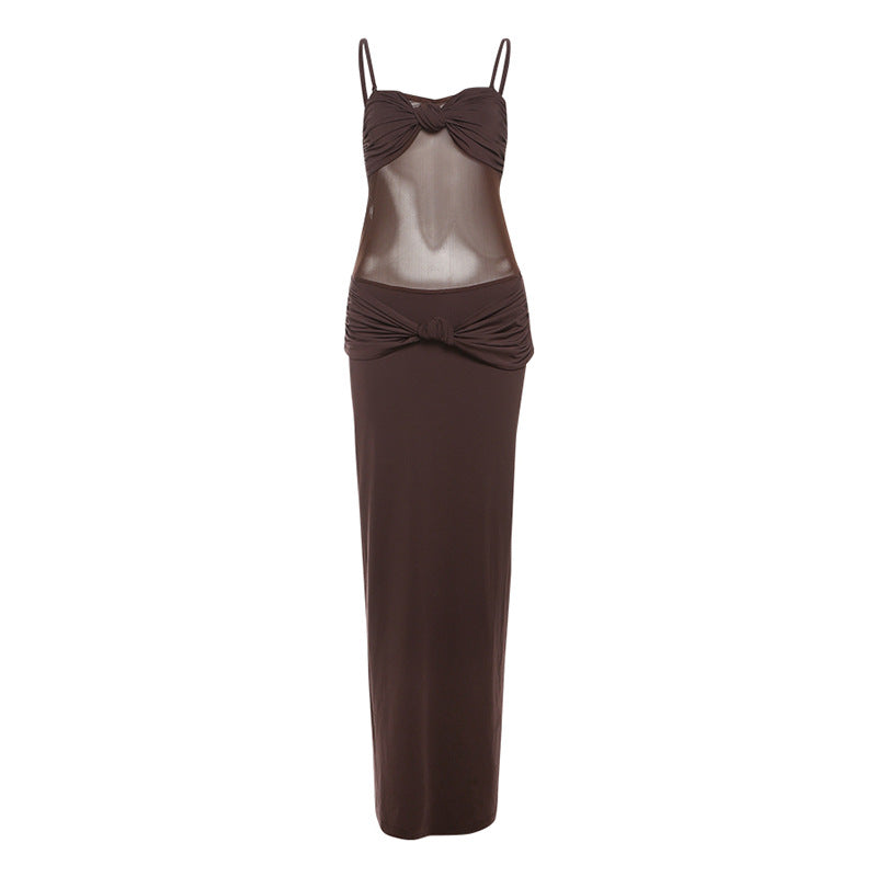 Damen Elegantes Maxikleid mit raffinierten Knotendetails und durchscheinendem Obermaterial Drune