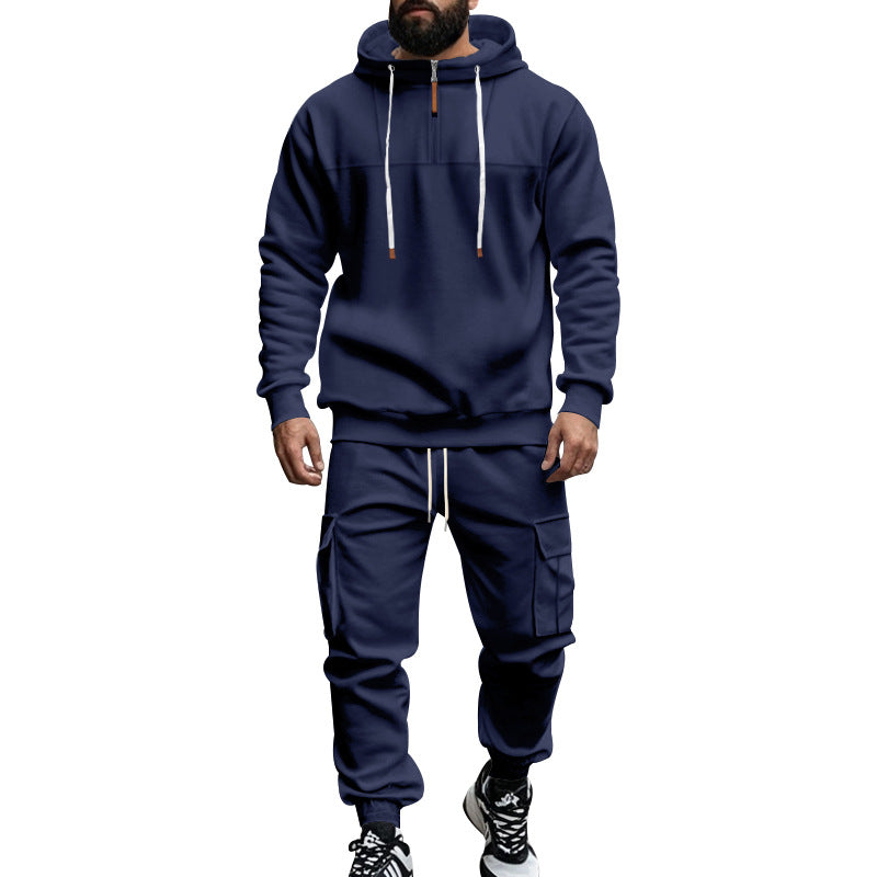 Herren nan Cargo-Jogginganzug mit Halbzip-Kapuzenpullover und tapered Cargohose Drune