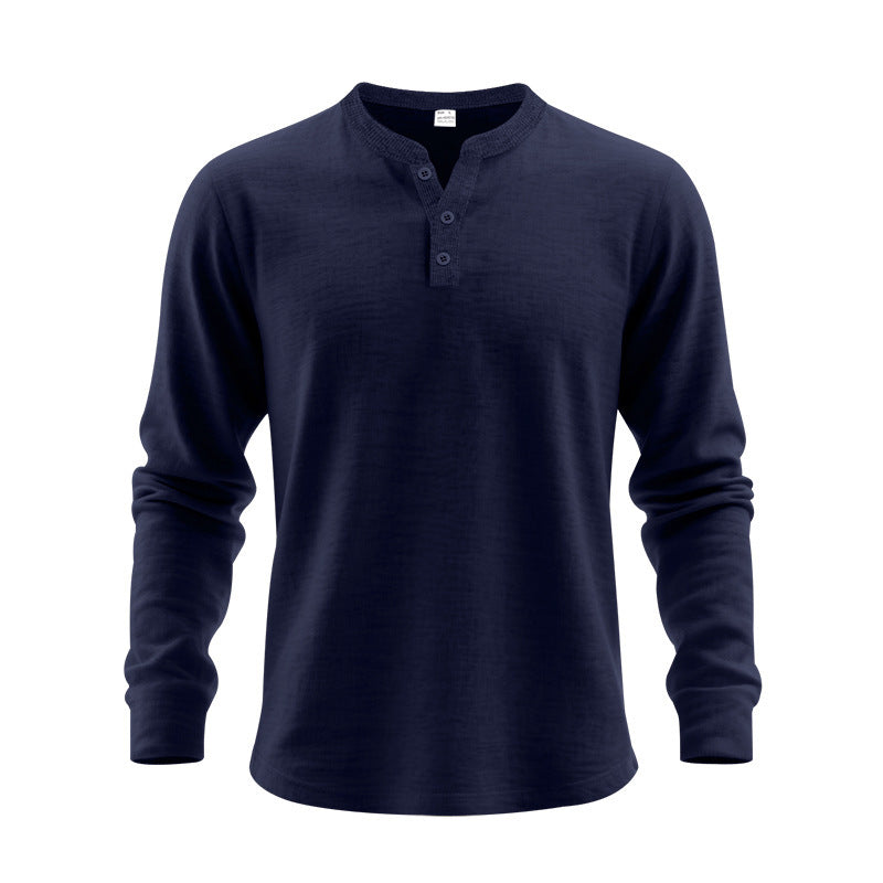 Herren nan strukturiertes Henley-Langarmshirt mit Thermo-Waffelstruktur, geripptem Stehkragen und körperfreundlichem Schnitt Drune