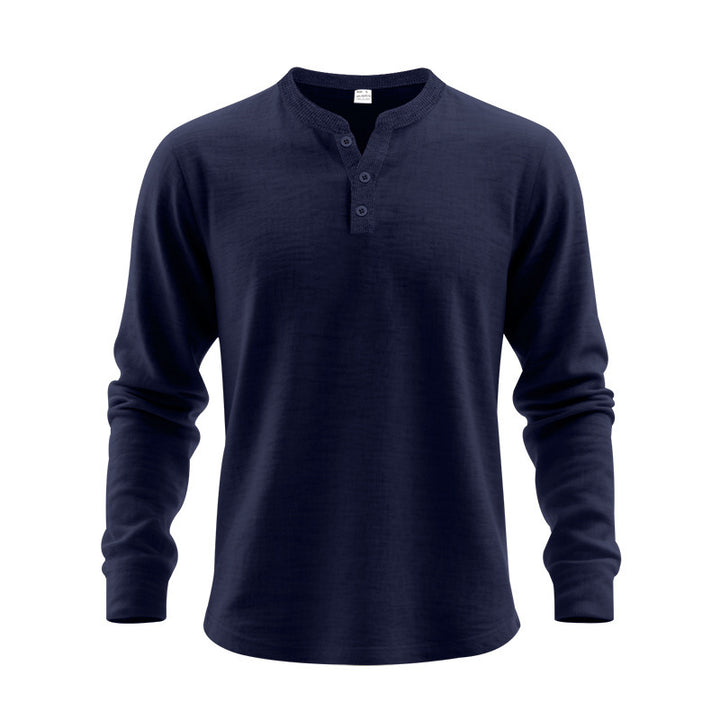 Herren nan strukturiertes Henley-Langarmshirt mit Thermo-Waffelstruktur, geripptem Stehkragen und körperfreundlichem Schnitt Drune