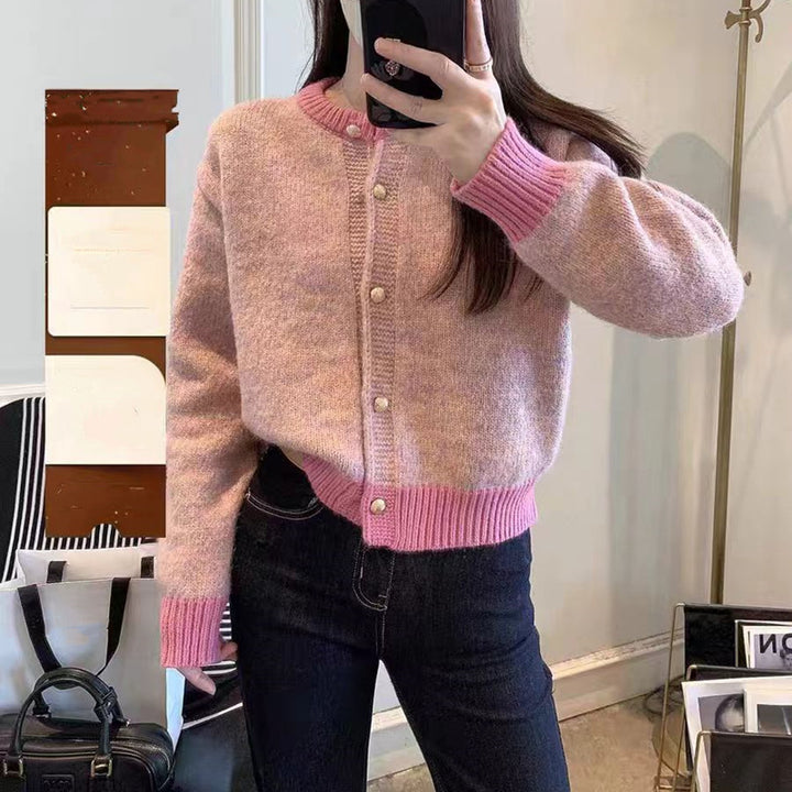 Damen Strickjacke mit farblich abgesetztem Bund und Knopfdetails Drune