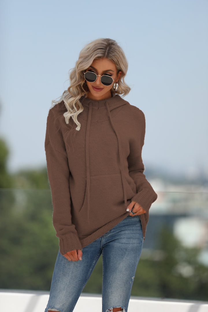 Damen kuscheliger Hoodie mit Kängurutasche und elegantem Halsausschnitt Drune