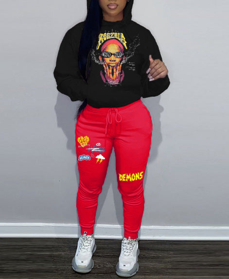 Damen trendiges Oberteil und Jogginghose Set mit kreativen Grafiken Drune