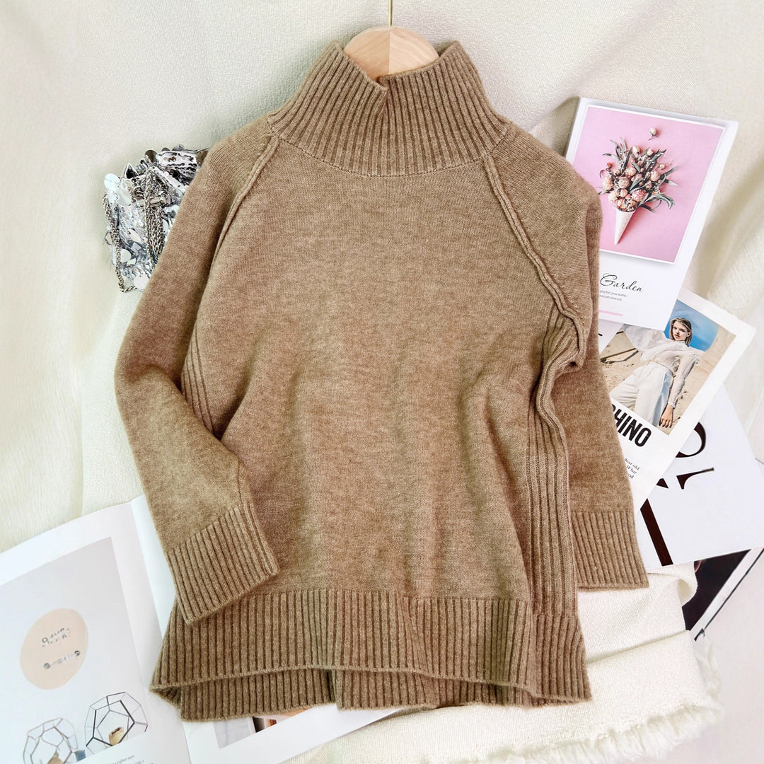 Damen modischer Oversized Pullover mit strukturiertem Stehkragen Drune
