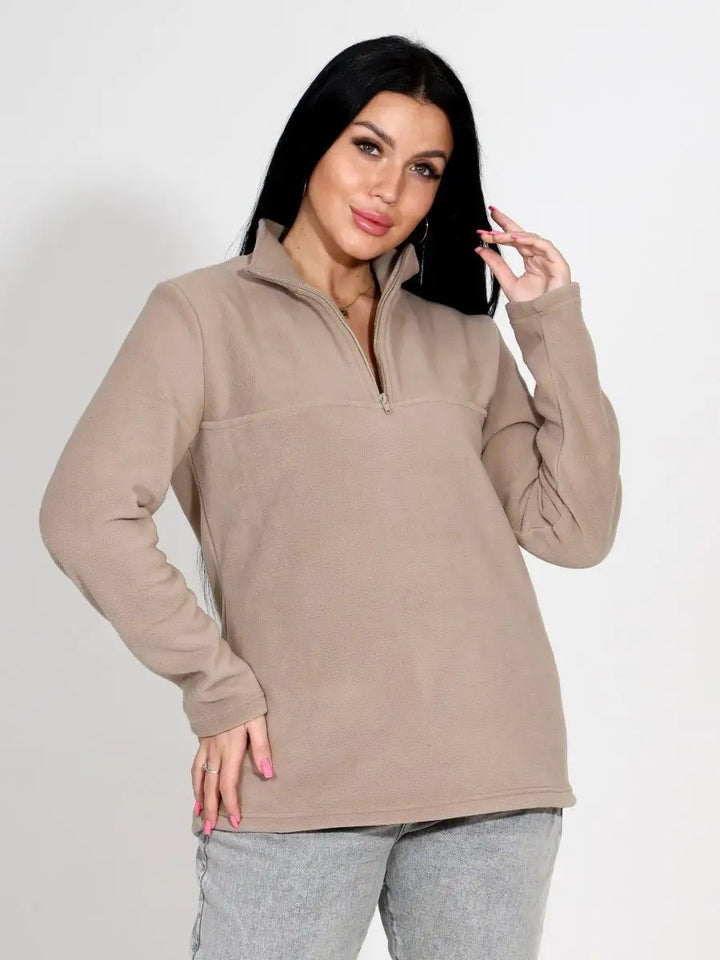 Damen Fleece-Pullover mit Stehkragen und halbem Reißverschluss Drune