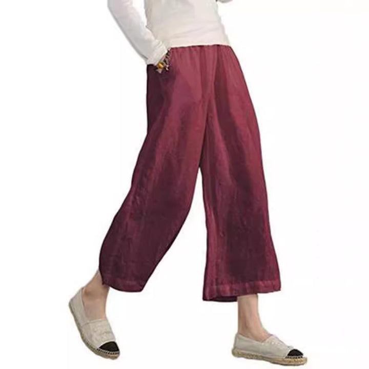 Damen weite Leinenhose mit elastischem Bund und praktischen Seitentaschen Drune