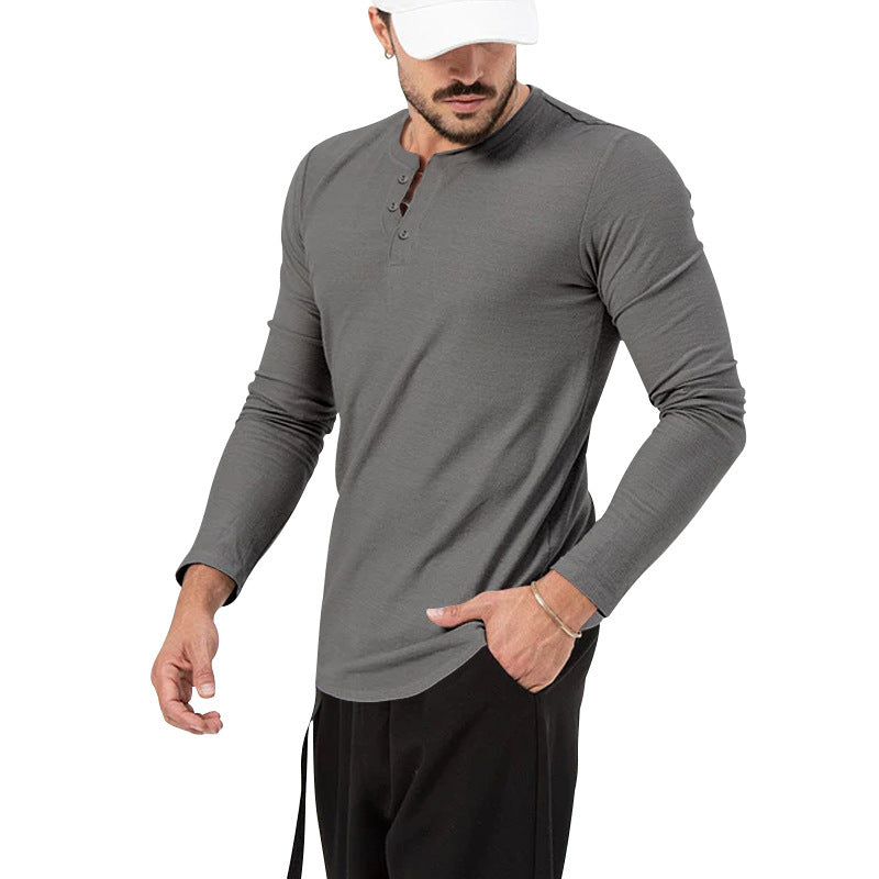 Herren Langarm Henley-Shirt mit modischem Knopfverschluss Drune