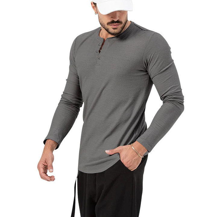 Herren Langarm Henley-Shirt mit modischem Knopfverschluss Drune