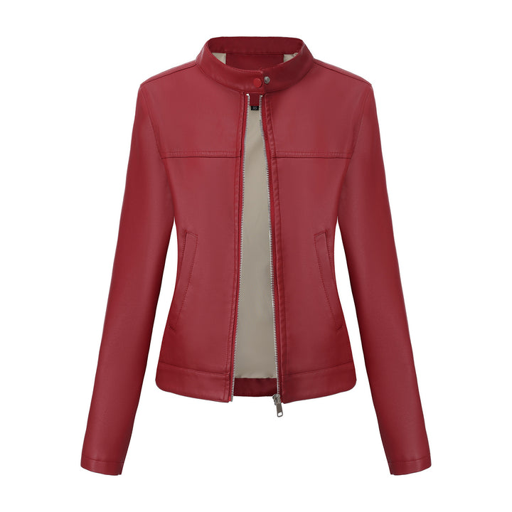 Damen nan taillierte Kunstlederjacke mit Stehkragen, verdecktem Reißverschluss und cleanem Minimaldesign Drune