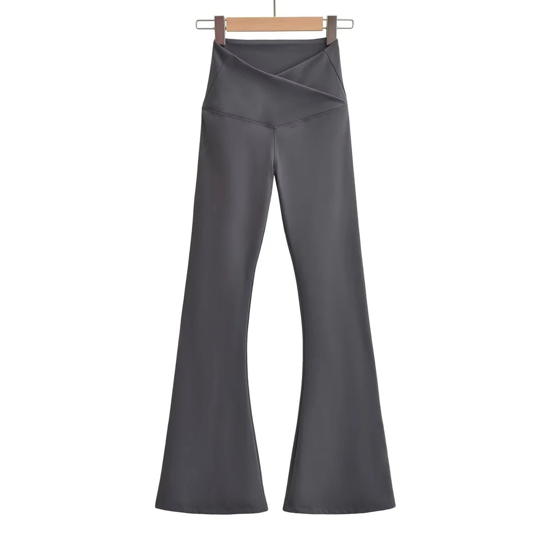 Damen Flared Leggings mit hohem Taillenbund und eleganter Wickeloptik Drune