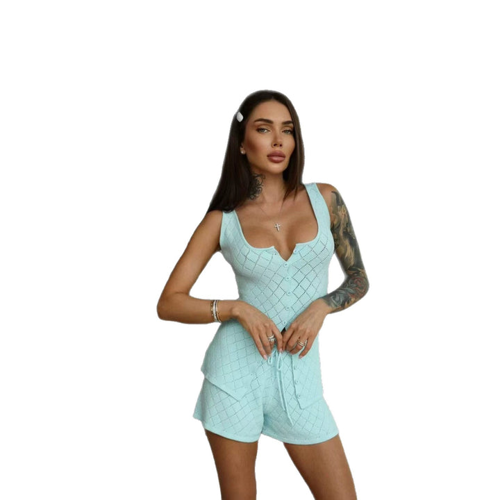 Damen luftiges Strick-Set mit Knopfleiste Drune