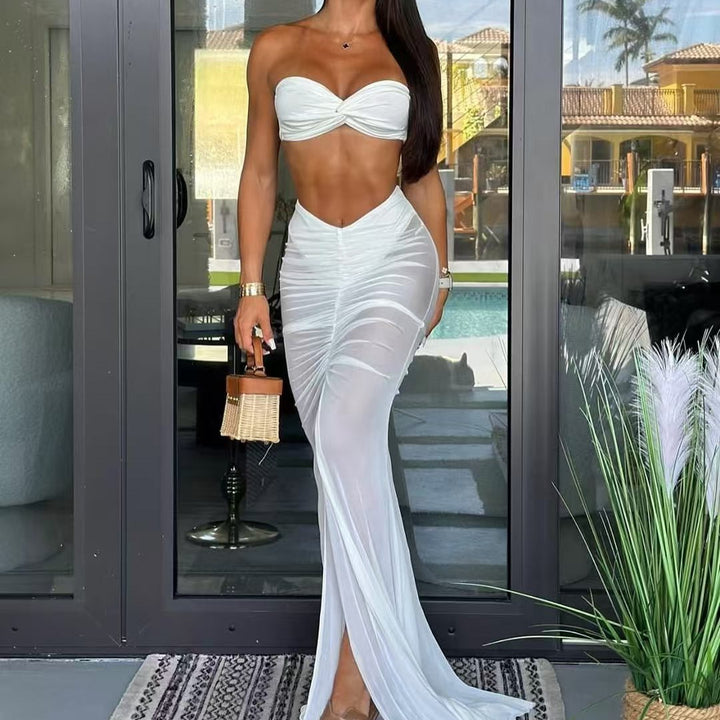 Damen Langes Schocken Kleid mit Raffung Drune