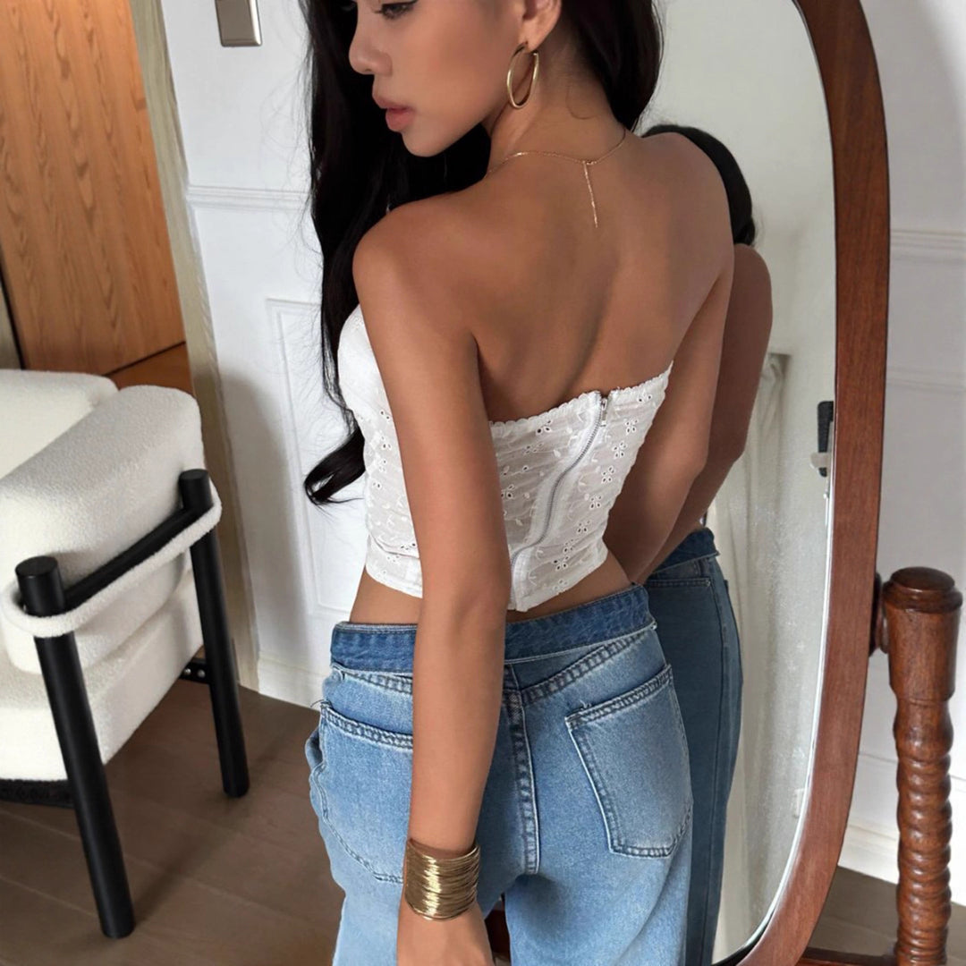 Damen Bandeau-Top mit feinem Stickdesign Drune