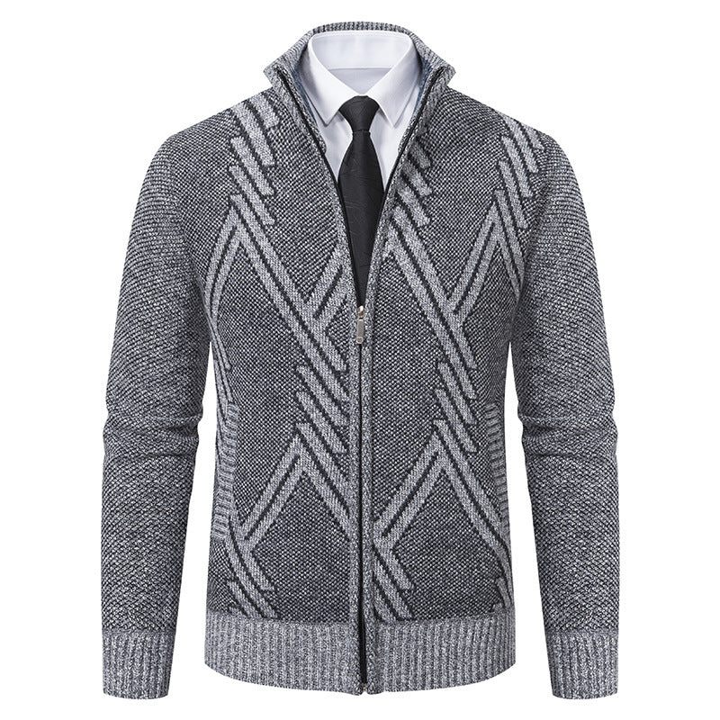 Herren elegante Strickjacke mit strukturiertem Zopfmuster und hochschließendem Kragen Drune