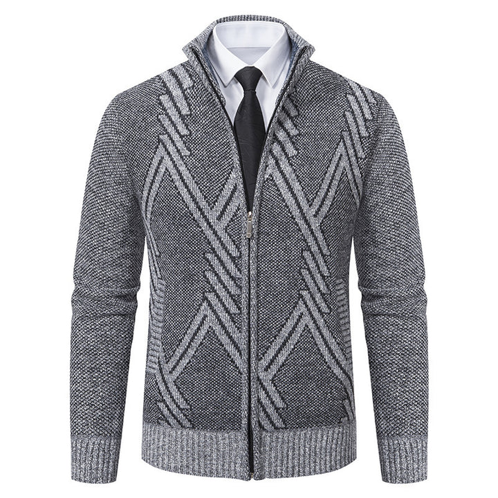Herren elegante Strickjacke mit strukturiertem Zopfmuster und hochschließendem Kragen Drune