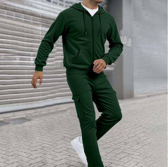 Herren nan athletischer Zip-Sweatset mit Cargo-Jogginghose, ergonomischen Nähten und gerippten Bündchen Drune