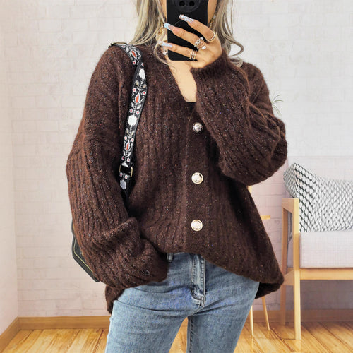 Damen gemütliche Strickjacke mit Knopfdetails Drune