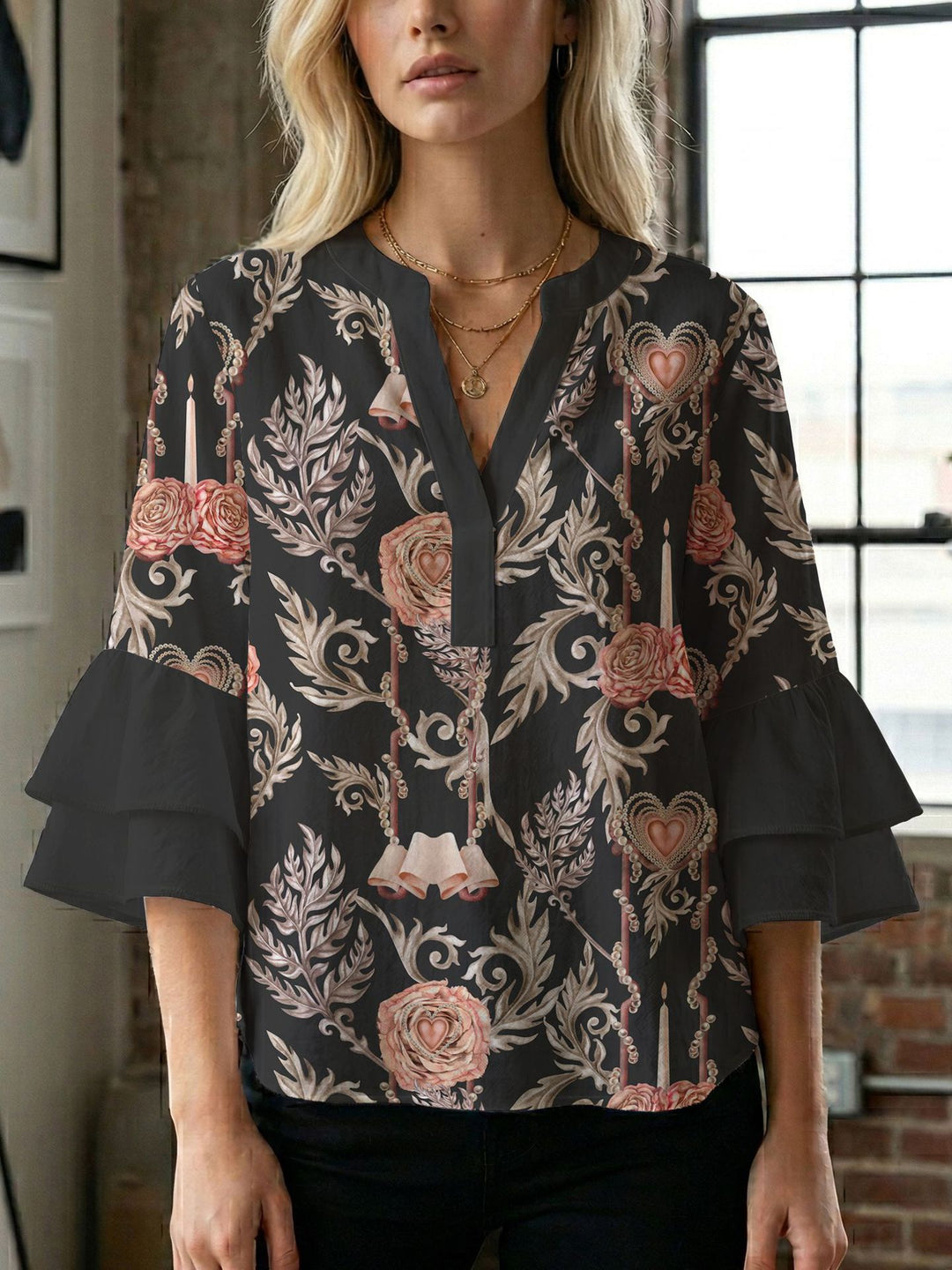 Damen Bluse mit wunderschönen floralem Design Drune