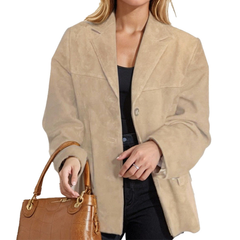 Damen modischer Wildleder-Blazer im Oversized-Schnitt mit eleganten Details Drune
