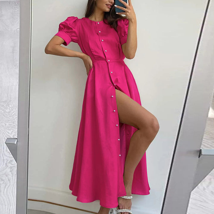 Damen Maxikleid mit eleganten Knopfdetails und sexy Schlitz Drune