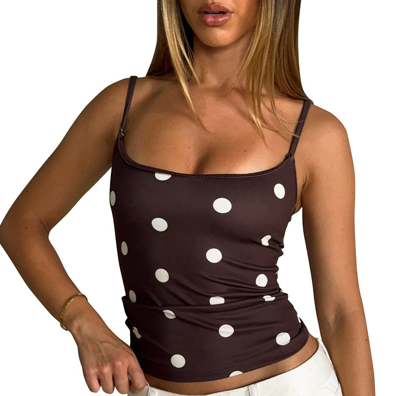 Damen ärmelloses Top mit verspieltem Polka-Dots Muster und figurbetontem Schnitt Drune