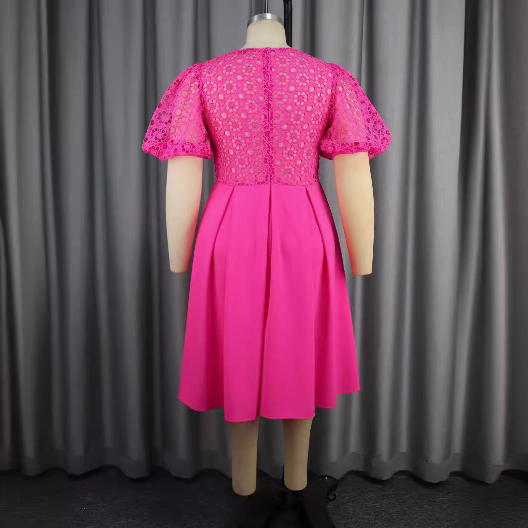 Damen Elegantes A-Linien Kleid mit Cut-Out-Details und Puffärmeln Drune