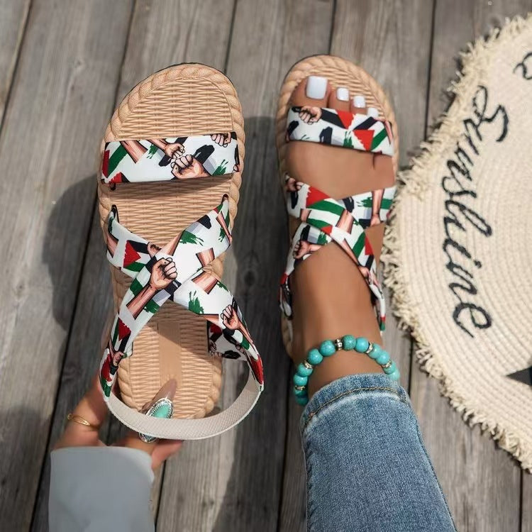 Damen Komfortable Riemensandalen mit elastischen Kreuzriemen und rutschfester Sohle Drune