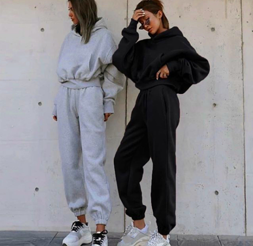 Damen Fleece-Jogginganzug mit Oversized-Hoodie und elastischem Bund Drune