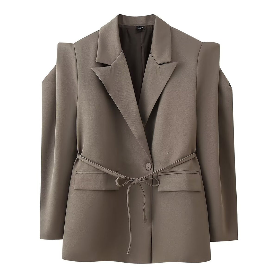 Damen nan taillierter Blazer mit Bindegürtel, Reverskragen und Schulterpolstern Drune