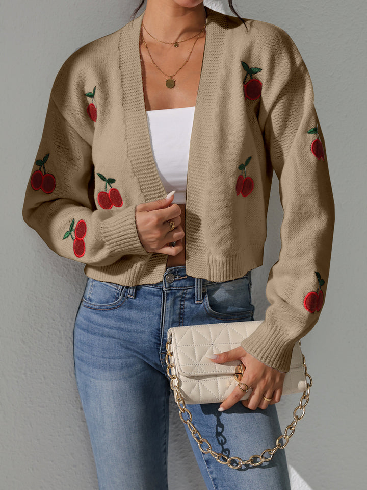 Damen Strickjacke mit floralem Kirschmuster Drune