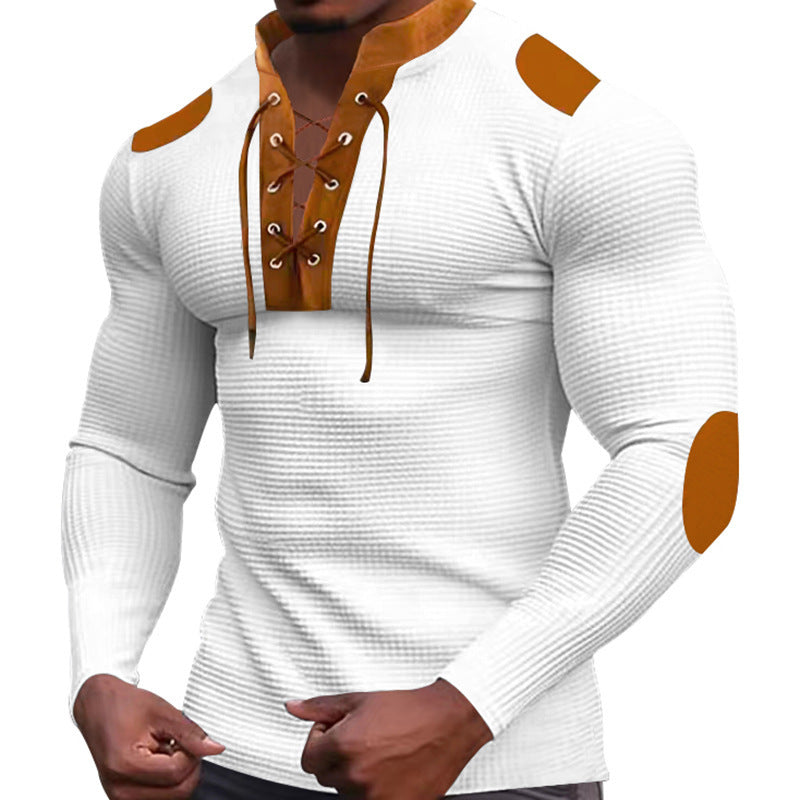 Herren Langarm-Henley-Shirt mit strukturiertem Gewebe und modischem Schnürdesign Drune