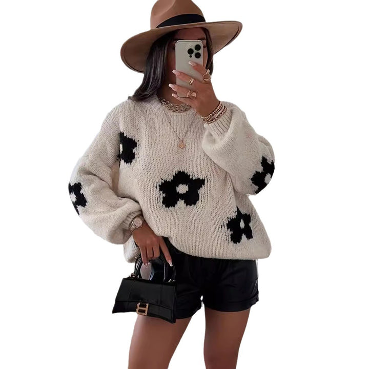 Damen kuscheliger Strickpullover mit einzigartigem Blumendesign Drune
