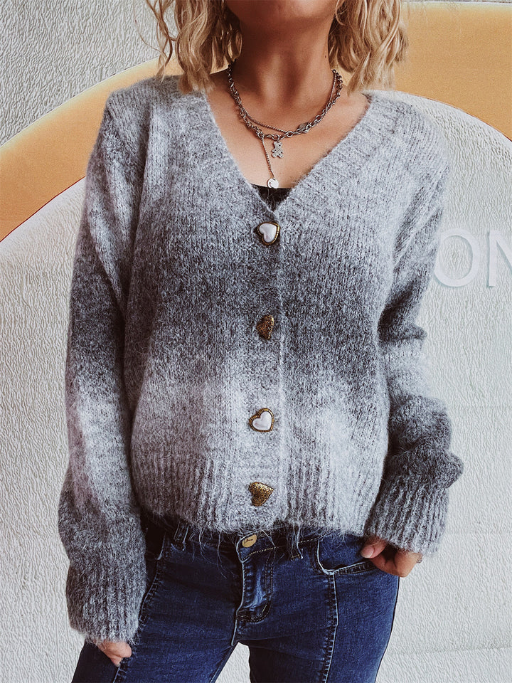 Damen kuschelige Strickjacke mit romantischen Herzknöpfen und lockerer Passform Drune