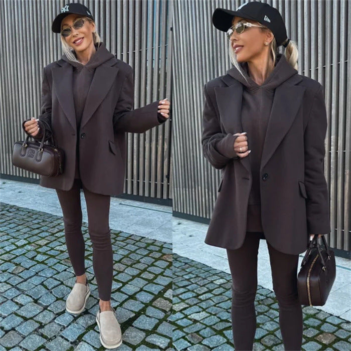 Damen modischer Blazer mit integrierter Kapuze und stilvoller Hose Drune