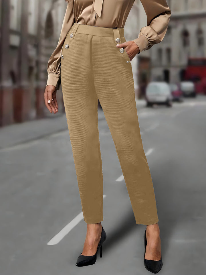 Damen elegante Anzughose mit doppeltem Knopfverschluss und schmalem Bein Drune