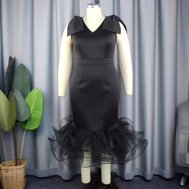 Damen elegantes Kleid mit innovativen Tüllrüschen Drune