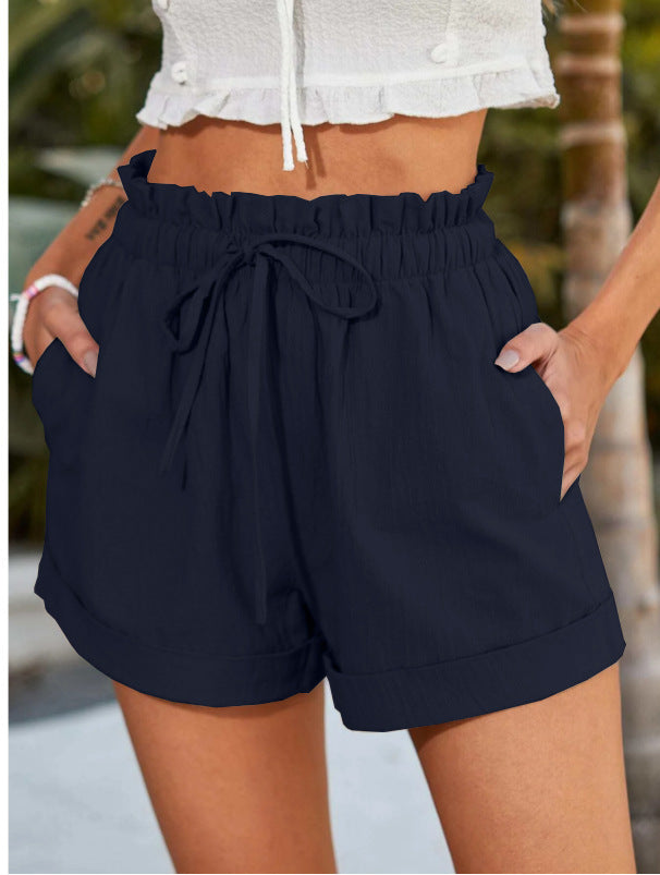 Damen lässige Shorts mit elastischem Bund und Rüschendetail Drune
