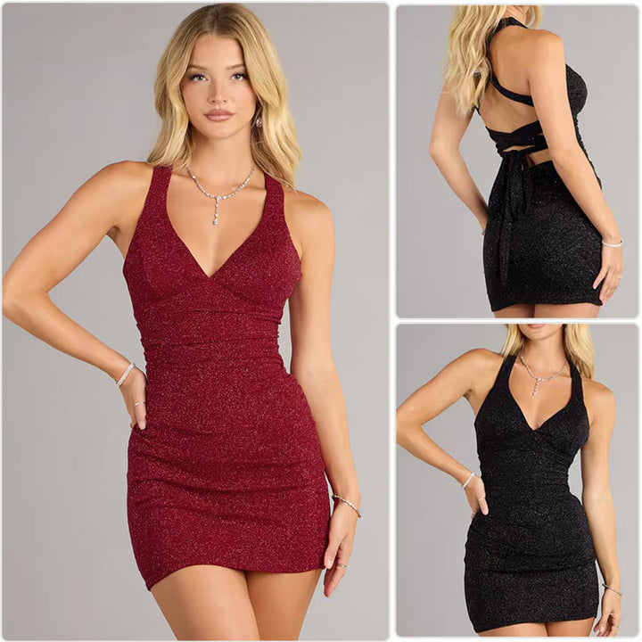 Damen Funktionskleid mit zartem Glitzereffekt und schickem V-Ausschnitt Drune