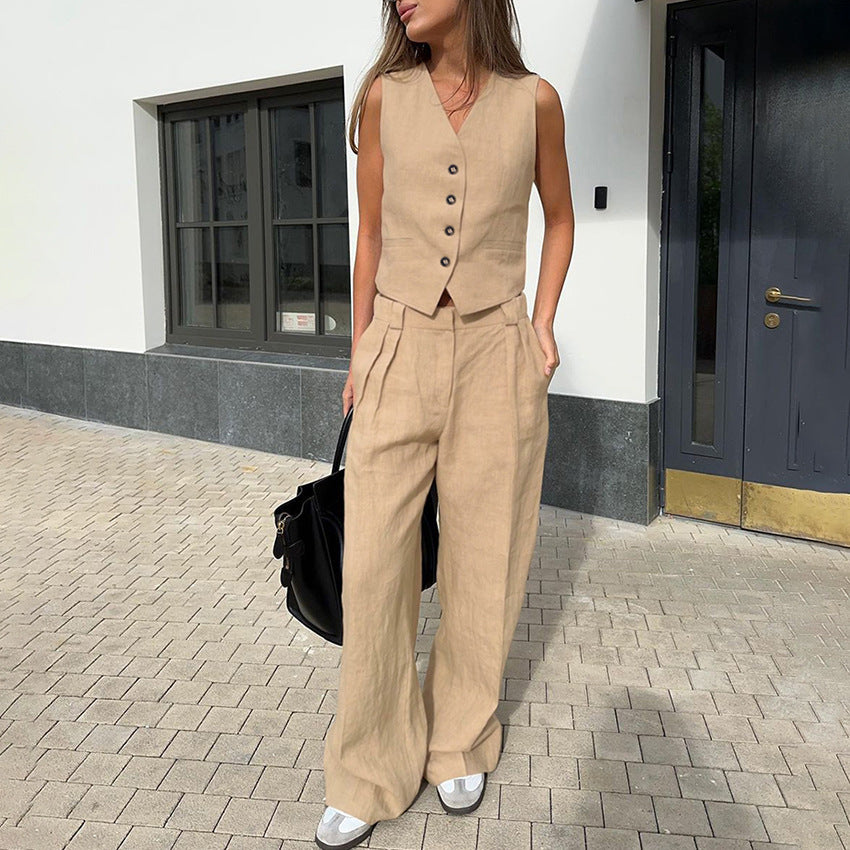 Damen elegante Anzug-Weste mit taillierter Passform und Weitem Bein Drune